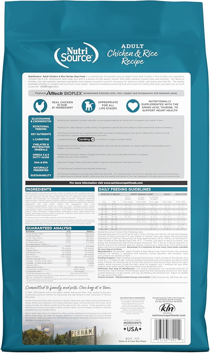 NutriSource Adult Dry Dog Food, Chicken and Rice, 12LB - PAWPICO