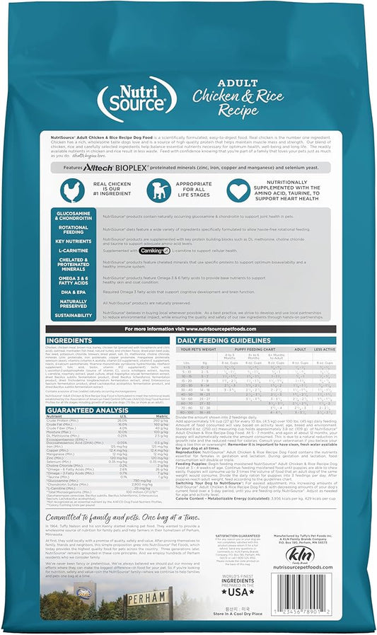 NutriSource Adult Dry Dog Food, Chicken and Rice, 12LB - PAWPICO