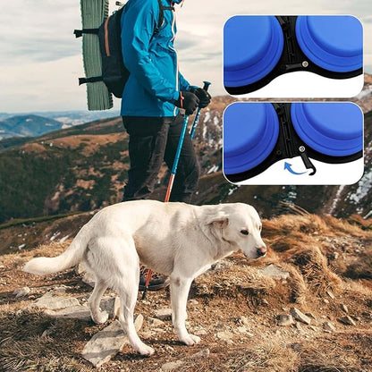 Collapsible Silicone Cat and Dog Travel Bowls,2 in 1 Foldable Pet Feeding and Watering Dish for Walking Camping Hiking with Carabiner (Blue) - PAWPICO