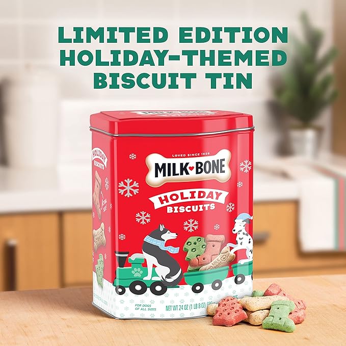 Milk-Bone Limited Edition Holiday Dog Treats, Small Biscuits, 24 Ounce Reusable Tin (Pack of 2) - PAWPICO