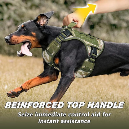 WINGOIN Tactical Dog Harness for Large Dogs, Heavy Duty No Pull Dog Harness with Handle, Adjustable Reflective Military K9 German Shepherd Big Dog Vest for Training, Walking, Hiking, Green Camo (L) WINGOIN