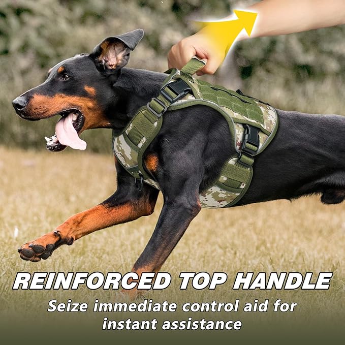 WINGOIN Tactical Dog Harness for Extra Large Dogs, Heavy Duty No Pull Dog Harness with Handle, Adjustable Reflective Military K9 German Shepherd Big Dog Vest for Training, Walking, Green Camo(XL) - PAWPICO