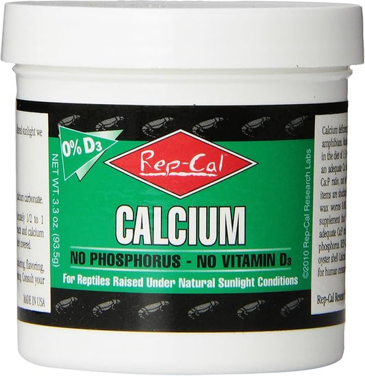 Rep-Cal 52298 Phosphorous-Free Calcium Powder Reptile/Amphibian Supplement Without Vitamin D3, 4.1 oz,white Rep-Cal