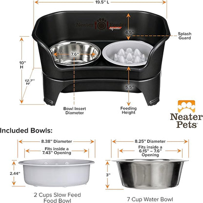 Neater Feeder Express Medium to Large Mess Proof Feeder for Dogs, 2 Cup Slow Feed Bowl & 7 Cup Stainless Steel Water Bowl, No Spill, Non-Tip, Non-Slip, Elevated Dog Bowls. Aids Digestion. Made in USA - PAWPICO