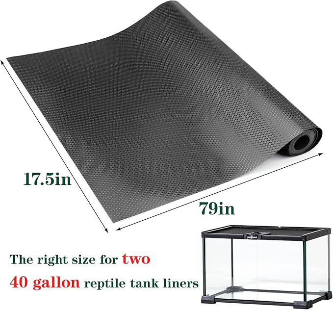 Bearded Dragon Tank Accessories, Reptile Terrarium Carpet Substrate for Leopard Gecko, Lizard, Iguana, Snake, Tortoise, Non-Adhesive Reptile Habitat Bedding(Black 79inch) Vodolo