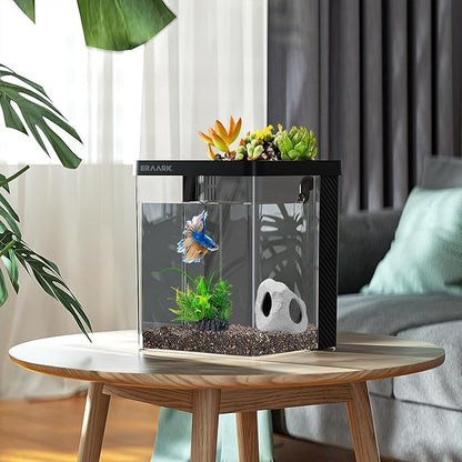 Aquarium kit 1.5 Gallon Betta Fish Tank with Filter LED Light, Water Pump, Decorate Water Plants and Sand, Fish Tank Starter Kits, Fish Bowl ERAARK