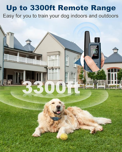 Jugbow Dog Shock Collar - 3300FT Dog Training Collar with Remote IPX7 Waterproof Electric Collar with 4 Training Modes, Security Lock, Rechargeable e-Collar for All Breeds, Sizes Cyan Blue FollowJugbowtoGetSurprise
