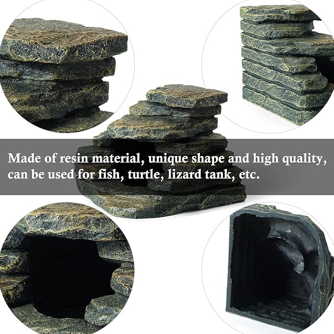 FEDOUR Aquarium Ornaments, Aquarium Mini Skull Skeleton/Aquarium Mini Castle/Aquarium Hippon Cave/Aquarium Rock Stone Cave Decoration, Fish Tank Decoration Landscape Hiding House (Rock Cave) FEDOUR