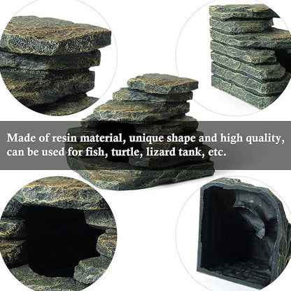 FEDOUR Aquarium Ornaments, Aquarium Mini Skull Skeleton/Aquarium Mini Castle/Aquarium Hippon Cave/Aquarium Rock Stone Cave Decoration, Fish Tank Decoration Landscape Hiding House (Rock Cave) FEDOUR
