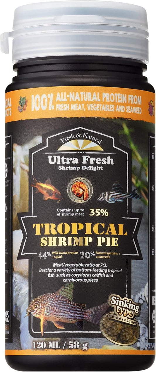 Ultra Fresh Bottom Feeder Fish Food, Sword Prawns, Natural Protein, Balanced Diet, for Catfish, Corydoras, Loaches, Tropical Shrimp Pie 2.05 Ounces UltraFresh-ShrimpDelight