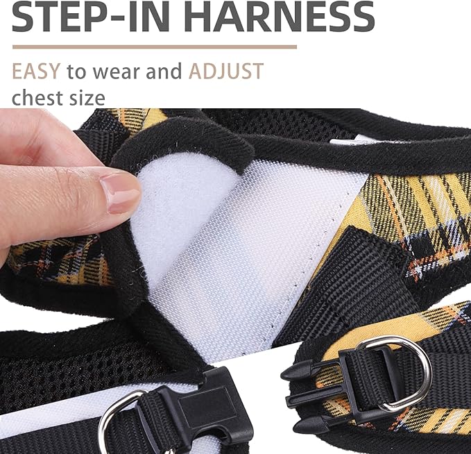 PUPTECK Adjustable Dog Harness Collar and Leash Set Step in No Pull Pet Harness for Small Medium Dogs Puppy and Cats Outdoor Walking Running, Soft Mesh Padded Reflective Vest Harnesses, Yellow, XS PUPTECK