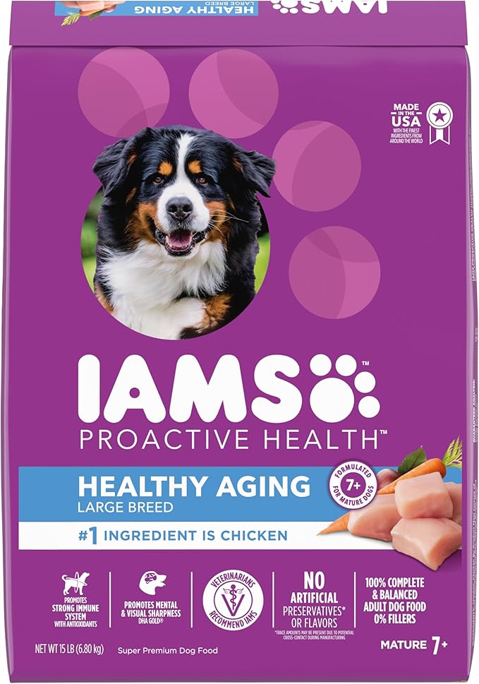 IAMS Proactive Health Healthy Aging Large Breed Dry Senior Dog Food Real Chicken, 15 lb. Bag - PAWPICO