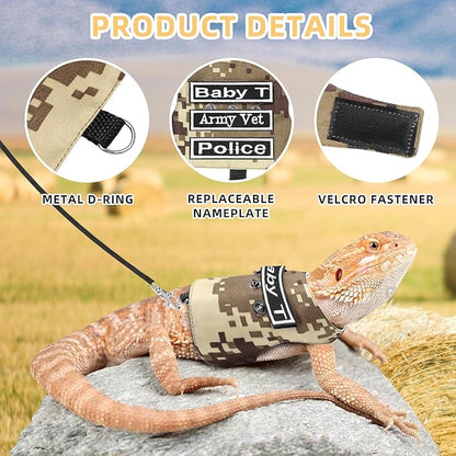 Bearded Dragon Harness and Leash, Adjustable Lizard Bearded Dragon Reptile Harness, Bearded Dragon Lizard Reptiles for Walking Outdoor to Prevent Escape (Brown) PAWPICO