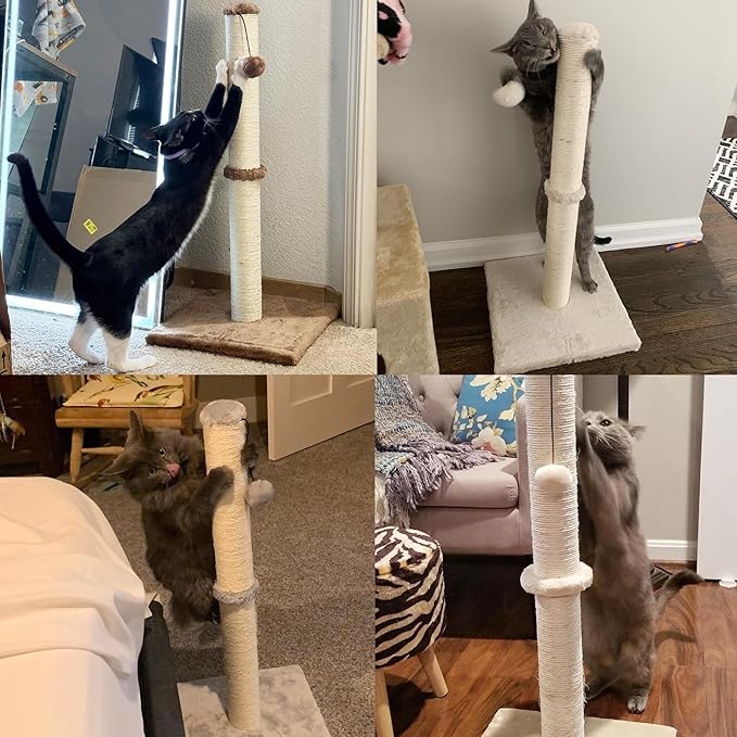 Dimaka 29" Height Tall Cat Scratching Post, Claw Scratcher with Sisal Rope and Covered with Soft Smooth Plush, Vertical Scratch [Full Strectch] for Standard Size Cats (Grey, 29 inches) - PAWPICO