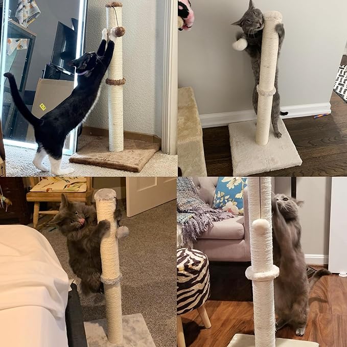 Dimaka 29" Tall Cat Scratching Post, Claw Scratcher with Sisal Rope and Covered with Soft Smooth Plush, Vertical Scratch [Full Strectch], Modern Design 29 Inches Height (Brown) - PAWPICO