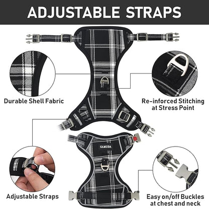 GAMUDA Dog Harness Collar and Leash Set, Horse Care Sheets, No Chock No Pull Adjustable Vest Harnesses Plaid Reflective for Medium Dog, Cat, Small Horse, Small Bull and Pig (Black, XS) GAMUDACollarsCollection
