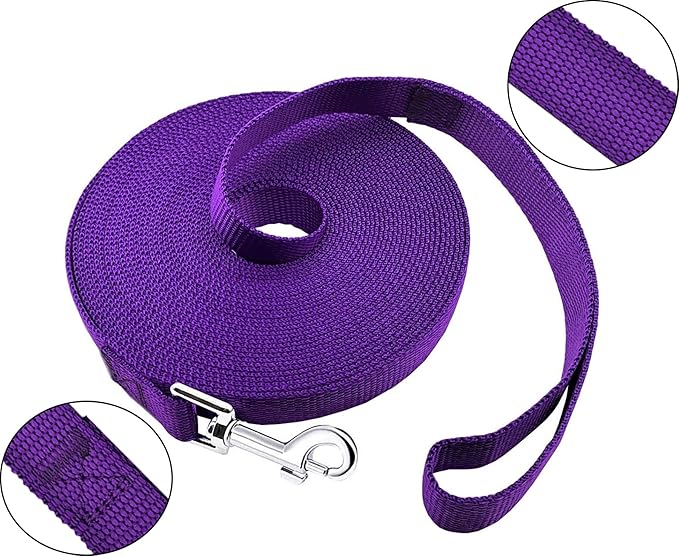15ft 20ft 30ft 40ft 50ft Long Dog/Puppy Lead Obedience Recall Training Dog Leashes for Small Medium Dogs Camping, Training, Play, or Backyard (20 FT, Purple) PETGOGO