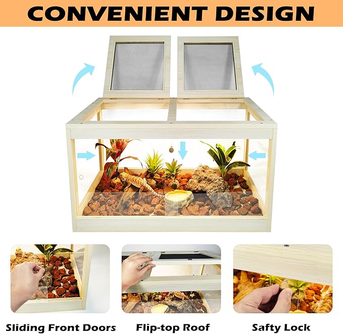 28 Gallon Terrarium, Reptile Habitat, Durable Quality, Suitable for All Types of Reptile, Hamsters, Snakes, Oak Color PROLEE