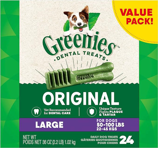 Greenies Original Large Natural Dental Care Dog Treats, 36 oz. Pack (24 Treats) - PAWPICO