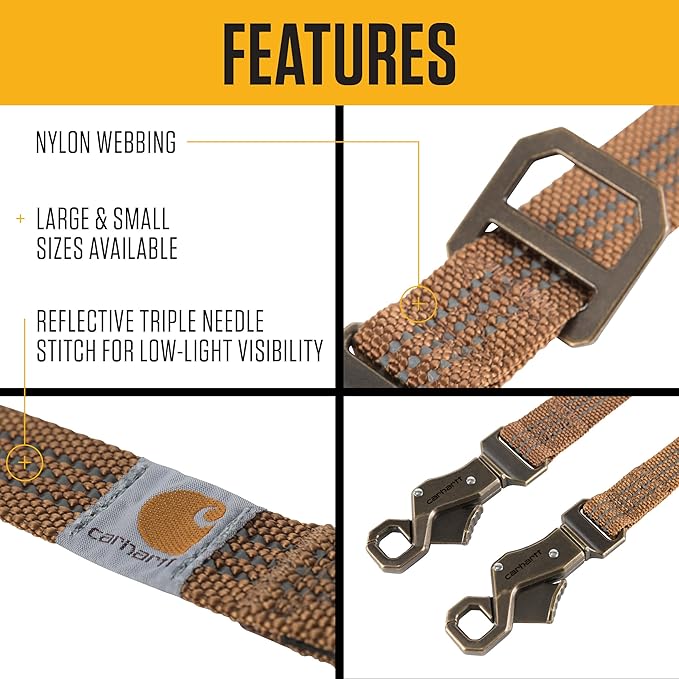 Carhartt Pet Durable Nylon Webbing Leashes for Dogs, Reflective Stitching for Visibility, Coral Glow (Nylon Webbing), Large Carhartt