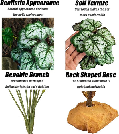Woyrise Reptile Artificial Plants for Terrarium Decor, Amphibian Habitat Decorations Bearded Dragon Tank Accessories fit Crested Gecko Leopard Lizard Chameleon Snake Frog - Fake Green Heuchera Woyrise