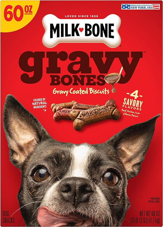 Milk-Bone Gravy Bones Dog Treats with 4 Savory Meat Flavors Coated in Gravy, 60 Ounce (Pack of 3) - PAWPICO