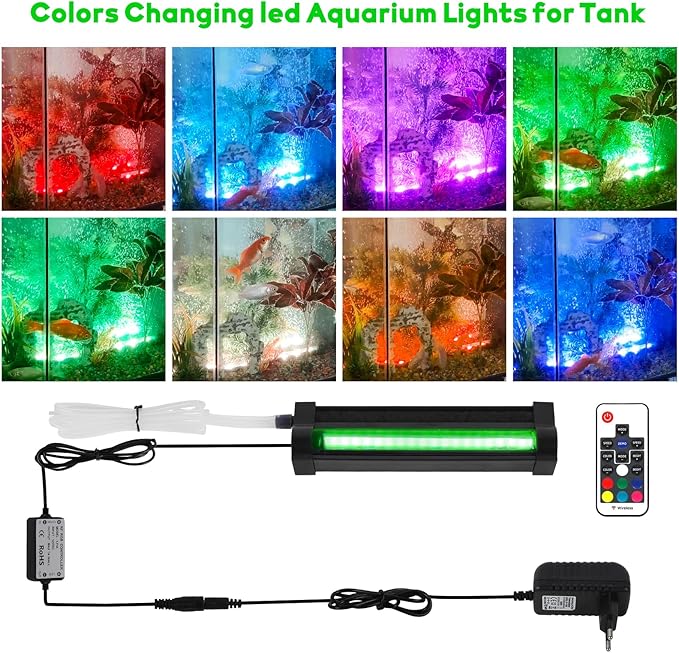 LED Fish Tank Aquarium Light: Fish Tank Bubbler Light with Air Hole - RGB Color Changing Brightness Adjustable IP68 Waterproof Remote Control LED Light for Large Gallon Aquarium Fish Tank SZMINILED