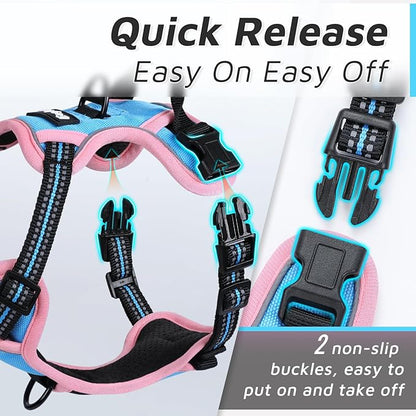 Eagloo Dog Harness for Large Dogs, No Pull Service Vest with Reflective Strips and Control Handle, Adjustable and Comfortable for Easy Walking, No Choke Harness with 2 Metal Rings, Pink & Blue, S GoExplorewithEagloo
