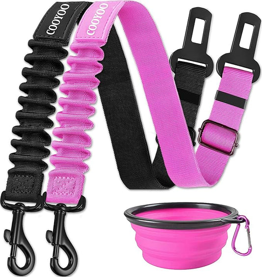 COOYOO Dog Seat Belt,3 Piece Set Retractable Dog Car Adjustable Seatbelts for Vehicle Nylon Pet Safety Heavy Duty & Elastic & Durable Car Harness for Dogs COOYOO