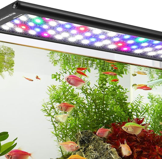AQQA Full Spectrum Aquarium Light 24/7 LED Fish Tank Plant Light Waterproof with DIY Mode 10 Colors Adjustable Timer Brightness & Extendable Bracket for Freshwater & Marine Tank 32-39 Inch (24W) AQQA