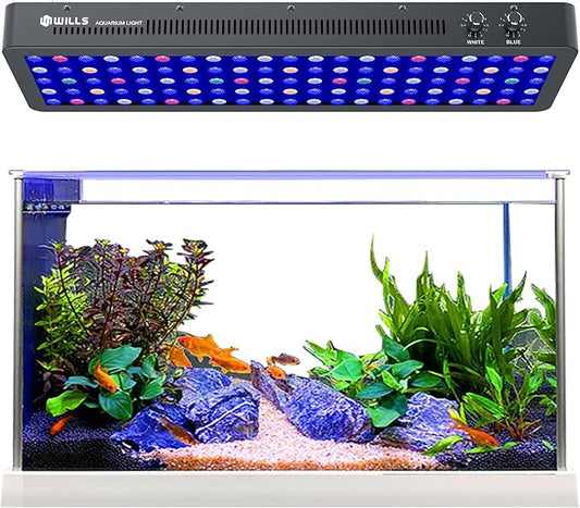 WILLS Aquarium Light, Dimmable Full Spectrum Fish Tank Light with 3 Dimming Modes & 105 Premium SMD Chips, 300W LED Aquarium Plant Light for Saltwater Freshwater Coral Reef (28"x8.5"x2.4") WILLS