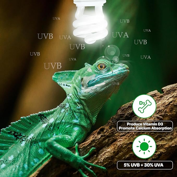 LUCKY HERP UVA UVB Reptile Light 5.0, Tropical UVB 100 Compact Fluorescent Lamp, UVB Light for Reptiles 15W, UVA UVB Reptile Light Bulb, UVB Bulb for Reptiles Chameleons Lizards Tortoises Snakes LUCKYHERP