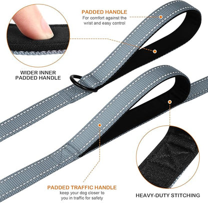 Joytale Dog Leash Heavy Duty for Large Dogs That Pull, Double Handle for Traffic Control, Double-Sided Reflective Leashes for Large Medium Dogs Night Safety, 4FT, Gray Joytale