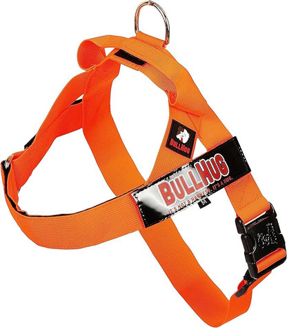 BULLHUG Harness – Made for Larger Chested Dogs Like English Bulldogs, French Bulldogs, Pugs & More. Stops Dogs from Pulling & Choking on Walks (NEON Orange, XL) BULLHUG