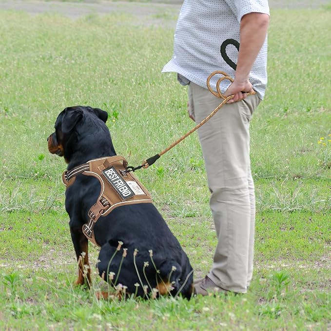 Heavy Duty Tactical Dog Harness for Large Dogs, No Pull Adjustable Pet Harness Reflective Service Training Easy Control Pet Vest Military K9 Working Dog Harnesses-X- Large, Brown Beebielove