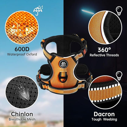 NESTROAD No Pull Dog Harness,Adjustable Oxford Dog Vest Harness with Leash,Reflective No-Choke Pet Harness with Easy Control Soft Handle for Small Medium Dogs(Medium,Orange) NESTROAD