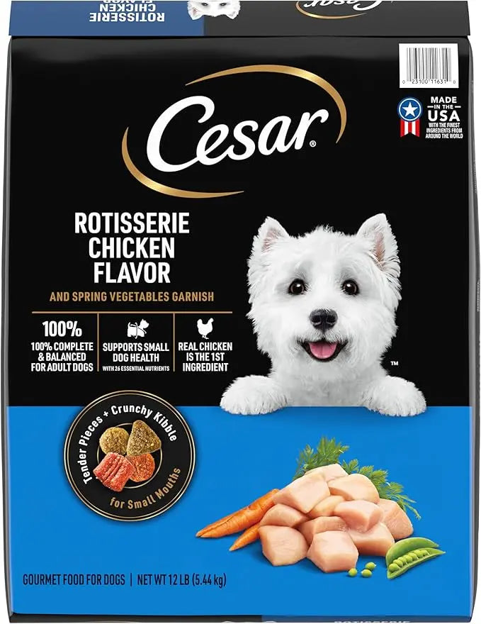 CESAR Small Breed Dry Dog Food Rotisserie Chicken Flavor and Spring Vegetables Garnish, 12 lb. Bag - PAWPICO