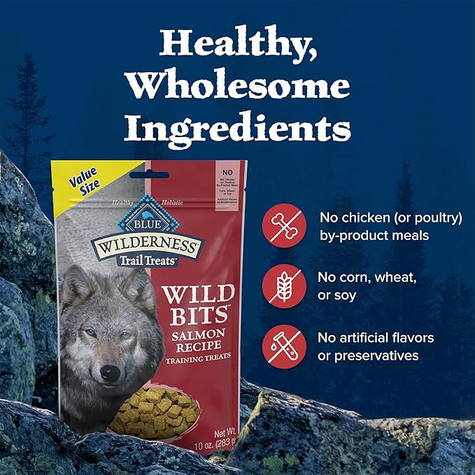 Blue Buffalo Wilderness Trail Treats Wild Bits Training Treats for Dogs, Grain-free Dog Treats, Salmon Recipe, 10-oz. Bag - PAWPICO