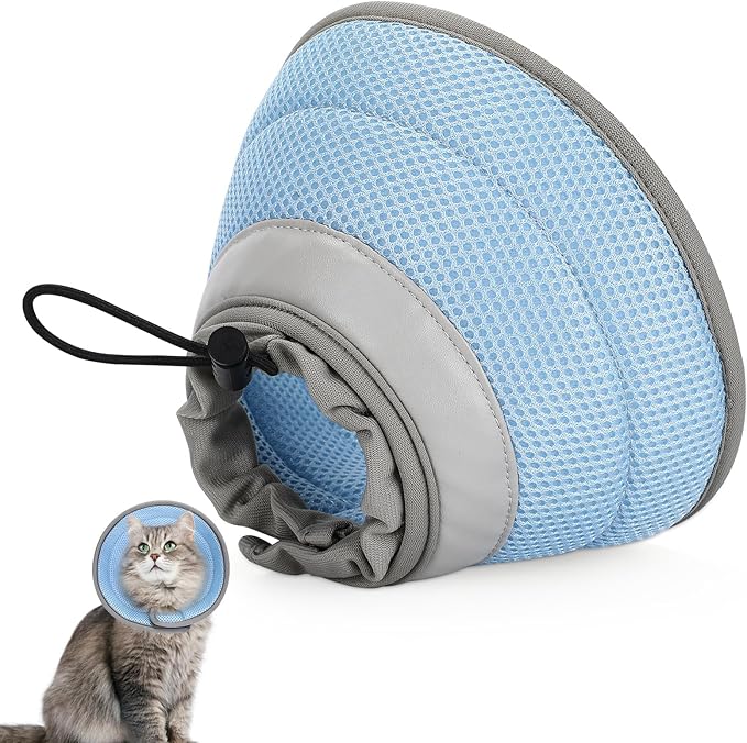 Cat Cone Collar Soft, Cat Recovery Collar Stop Licking After Surgery, Kitten Elizabethan Collar, Adjustable, Lightweight, Comfortable - Blue, M IDOGCHEW
