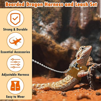 PINVNBY 3 Size Bearded Dragon Leash and Harness Set Adjustable Bearded Dragon Harness with Lizard Traction Rope Mini Scooter Toy for Bearded Dragon Lizard Reptile to Walking Outdoor PINVNBY