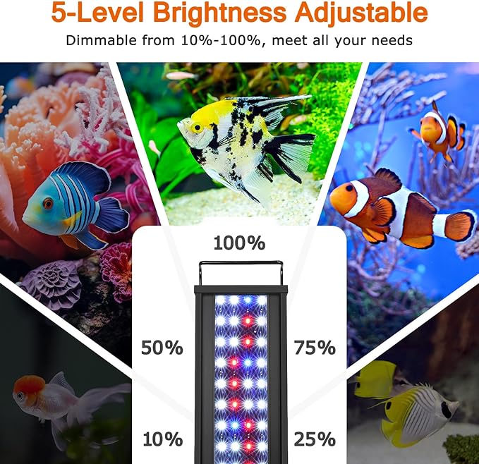 AQQA LED Aquarium Light Classic Full Spectrum Fish Tank Plant Light with 14 Colors Adjustable Brightness Waterproof Dimmable Fish Planted Light for Aquarium 31-39 Inch (28W) AQQA