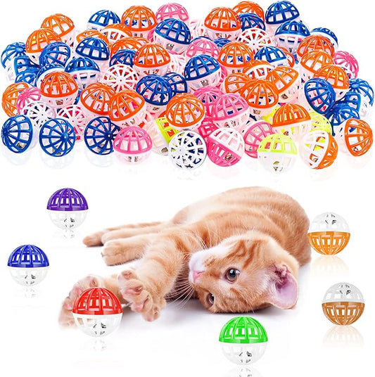 Hungdao 100 Pieces Cat Toys Balls with Bells Plastic Lattice Jingle Balls for Kitten 1.5 Inch Slotted Balls Small Cat Ball Bulk for Indoor Kitten Chase Pounce Rattle Play Toys, Assorted Color - PAWPICO