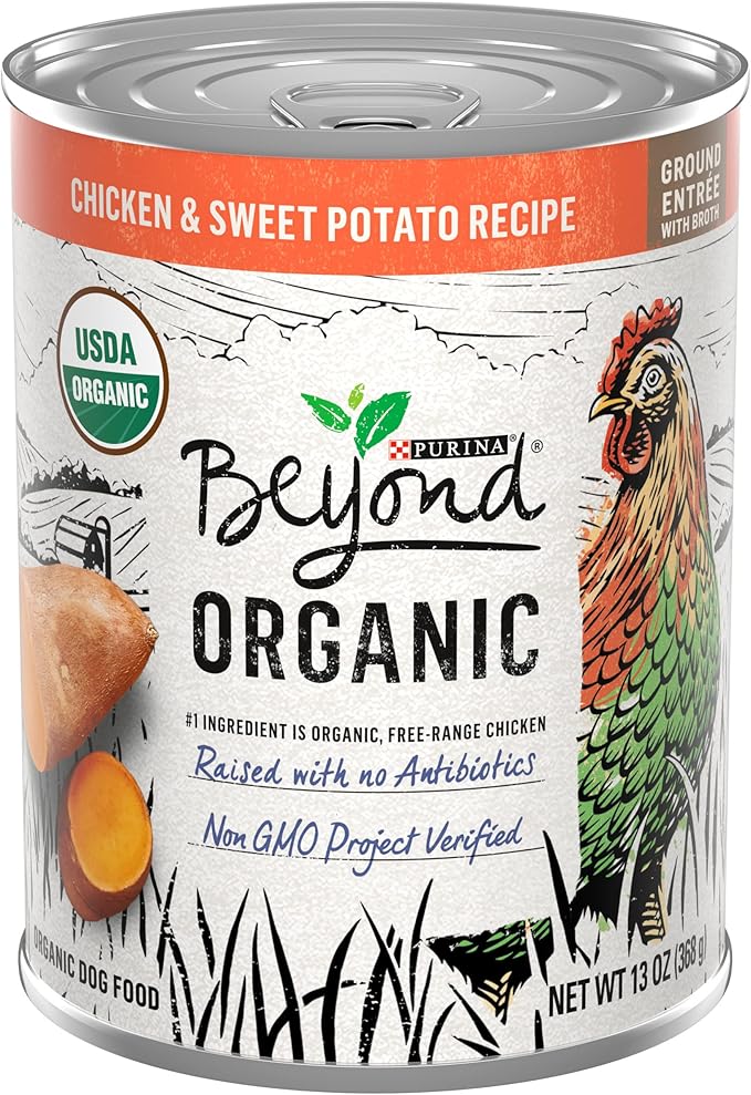 Purina Beyond Organic Wet Dog Food, Organic Chicken & Sweet Potato Adult Recipe Ground Entrée With Broth - (Pack of 12) 13 oz. Cans - PAWPICO