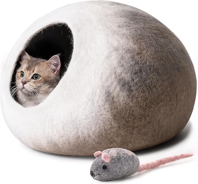 Cat Cave Bed -Handmade Wool Cat Bed Cave, Cat Bed Cat House, Felt Cat Caves for Indoor Cats and Kittens - PAWPICO