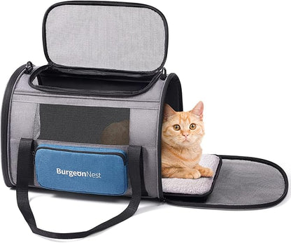 BurgeonNest Cat Carrier for Large Cats 20 lbs,Medium Cats Under 25 lbs,2 Cats and Small Dogs with Unique Side Bag,Top Load Pet Carrier Soft-Sided Escape Proof with 4 Ventilated Windows - PAWPICO
