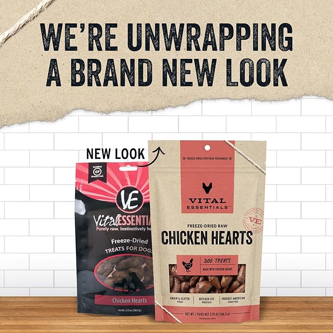 Vital Essentials Freeze Dried Raw Single Ingredient Dog Treats, Chicken Hearts, 3.75 oz - PAWPICO