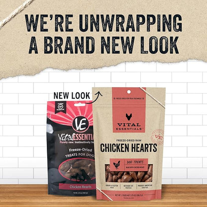 Vital Essentials Freeze Dried Raw Single Ingredient Dog Treats, Chicken Hearts, 3.75 oz - PAWPICO