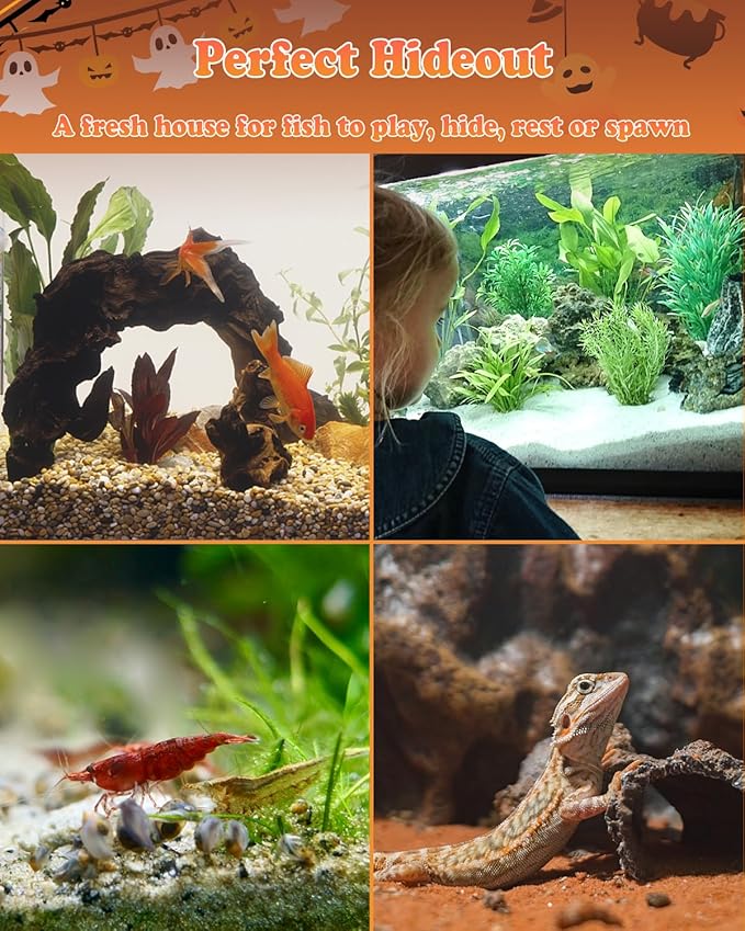 Uniclife Halloween Aquarium Decoration Resin Pumpkin House Ornament Halloween Fish Tank Pumpkin Decoration for Aquarium Landscape Reptile Hideout Hideaway Spawning Cave for 5-20 Gallon Fish Tanks UnicLife