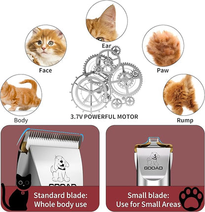 Cat Clippers for Matted Hair, Cat Grooming Kit, Cordless Cat Shaver for Long Hair, Low Noise Paw Trimmer, Cat Hair Trimmer for Grooming,Quiet Pet Hair Clippers Tools for Cats Dogs (Red) - PAWPICO
