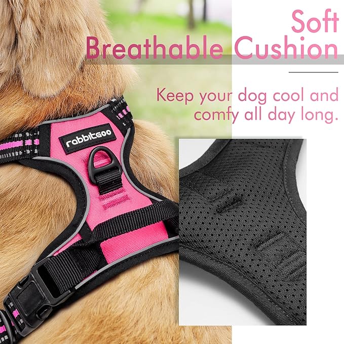 rabbitgoo Dog Harness, No-Pull Pet Harness with 2 Leash Clips, Adjustable Soft Padded Dog Vest, Reflective No-Choke Pet Oxford Vest with Easy Control Handle for Medium Dogs, Hot Pink, M - PAWPICO